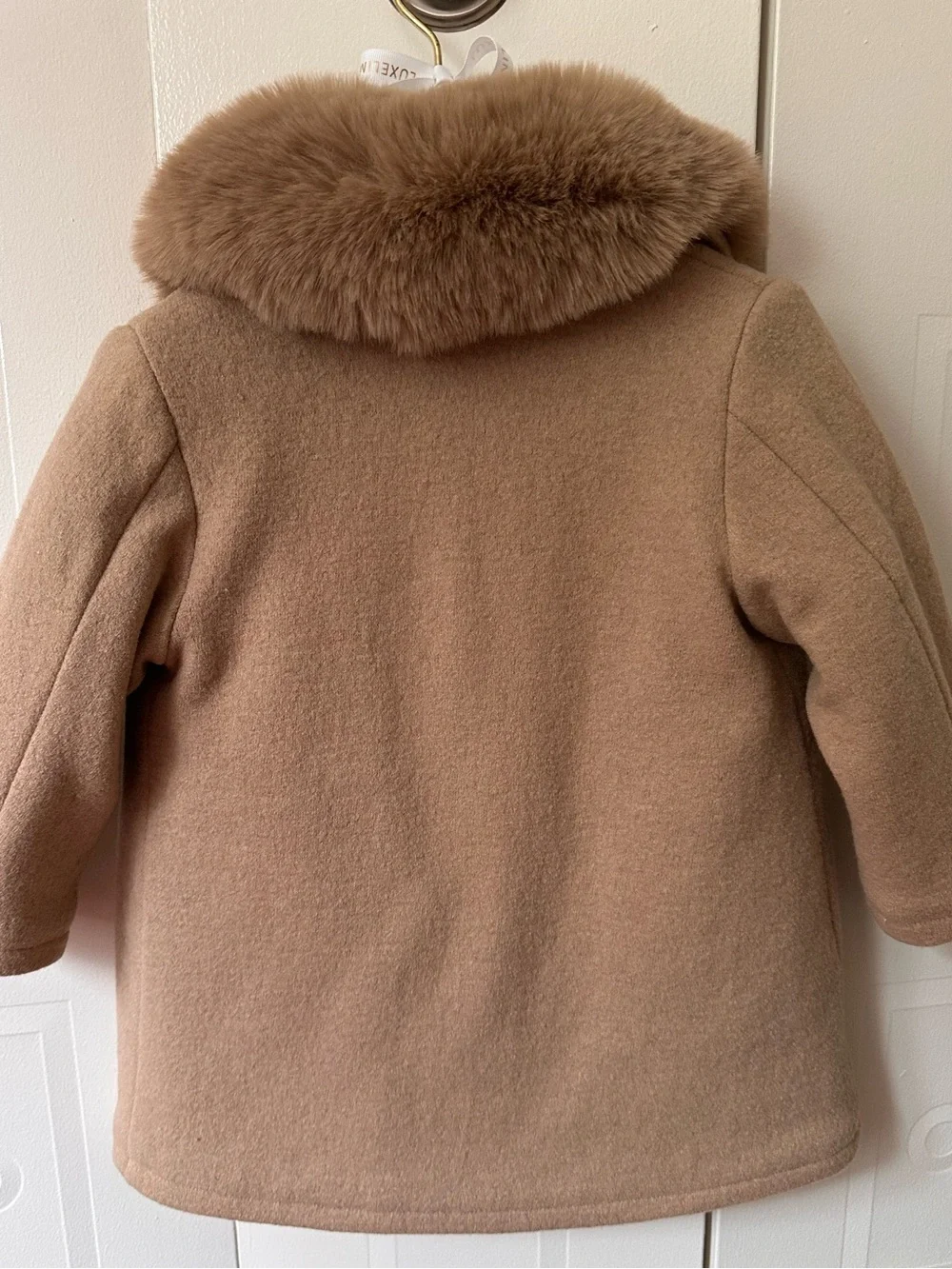 Classic Kids' Tan Wool-Blend Pea Coat with Faux Fur Collar